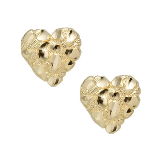 10K Solid Gold Heart Nugget Earrings – Medium